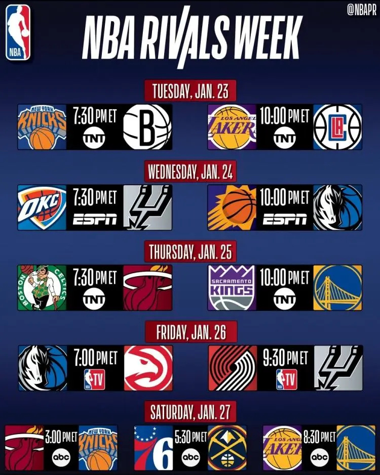 NBA官方宣布下周赛程调整